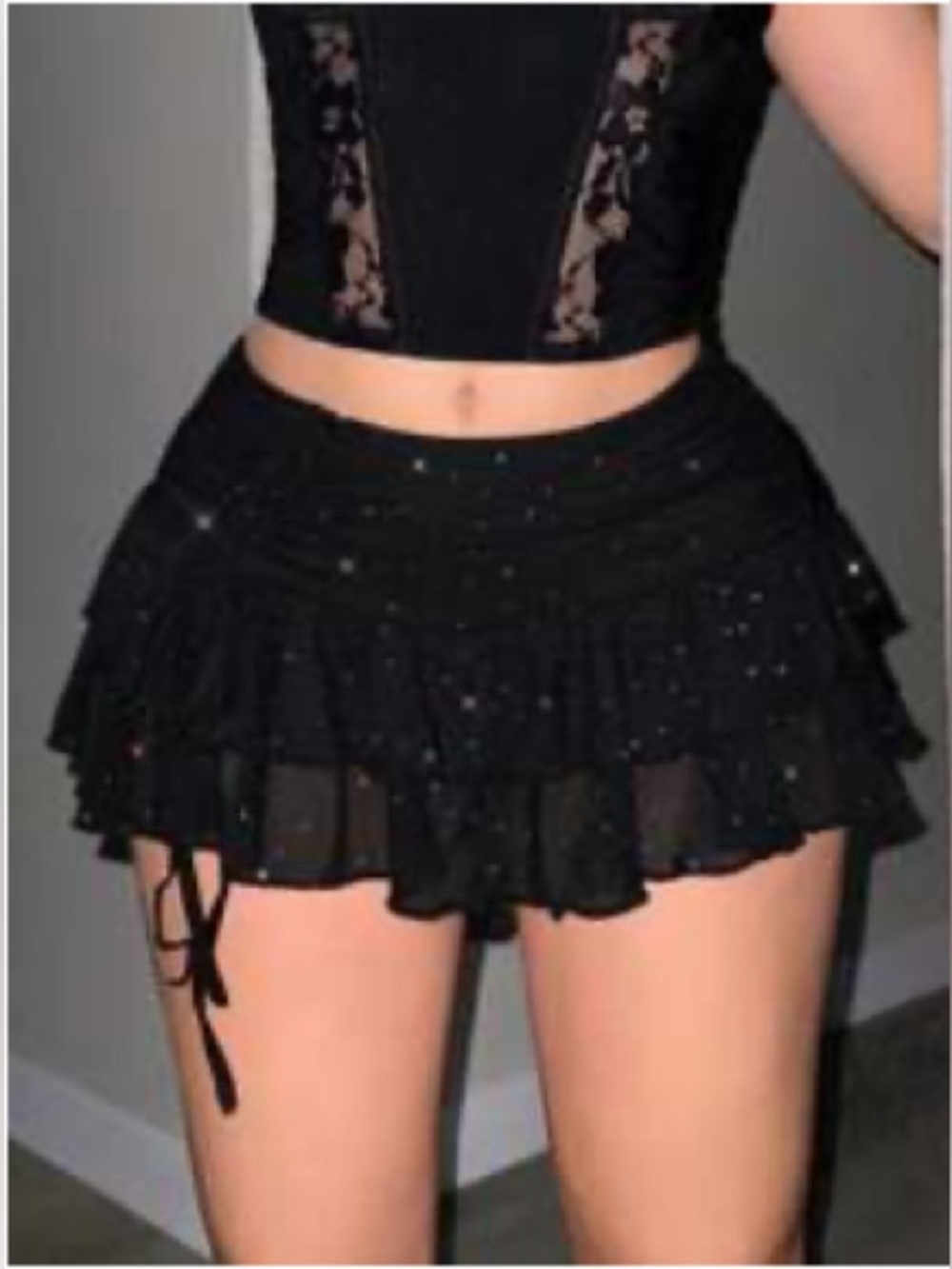 SHEIN Festival Concert Sparkle Sequin Black Skort